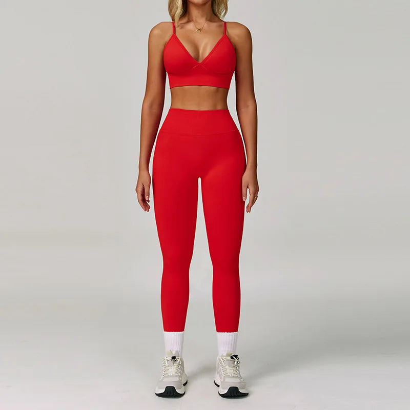 Seamless Nylon-Elastane Yoga Set High Waist Breathable — Crimson Red | KIMLUD