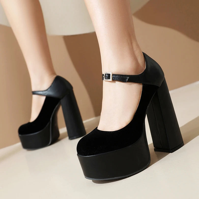 Pumps – Matte Flock Splice PU – Platform Heel | KIMLUD