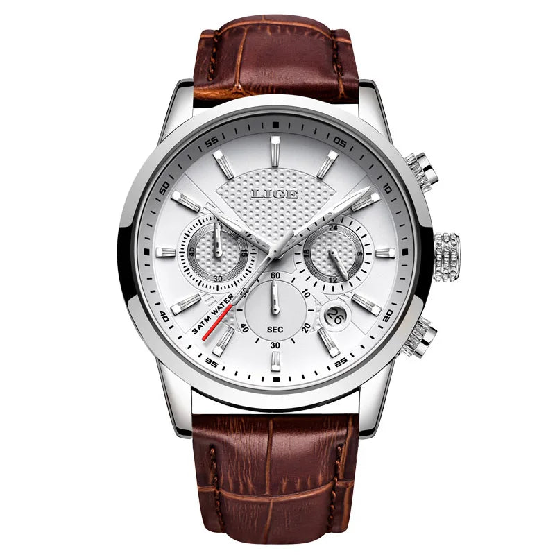 LIGE Watches Men 2025 Top Brand Luxury Casual Leather Quartz Men Watch Man Business Clock Male Sport Waterproof Date Chronograph