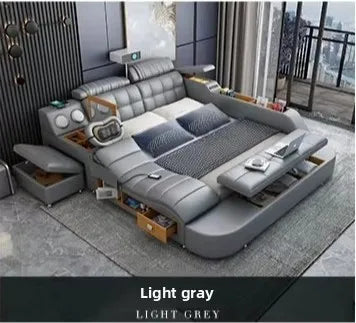 Hotsale Luxury Leather Smart Bed Multifunctional Bed Tatami King Size Platform Upholstered Fabric Soft Bed Storage Music Speaker