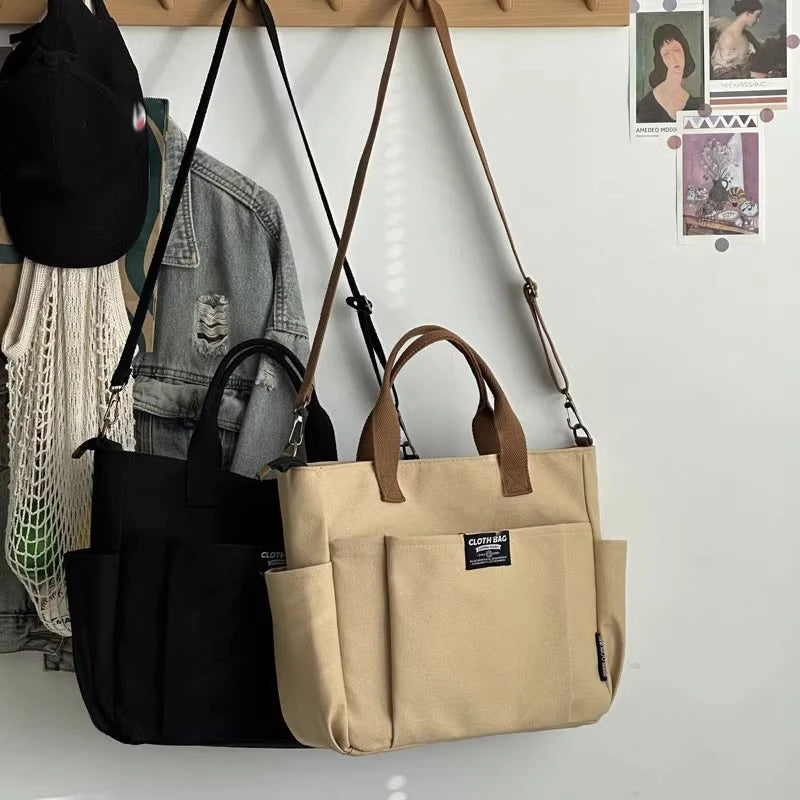 Urban Minimalist Canvas Tote Bag Large Capacity — Beige | KIMLUD
