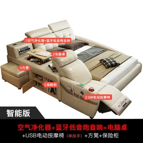 High End Nordic Double Bed Headboard Queen Storage Safe Luxury Twin Bed Frame Full Size Sleeping Camas De Casal Home Furniture