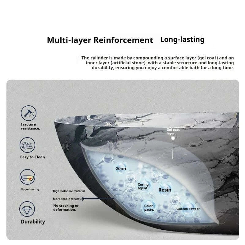 KIMLUD, Luxury marble-patterned freestanding bathtub, oval-shaped artificial stone soaking tub, suitable for hotels and villas., KIMLUD Womens Clothes