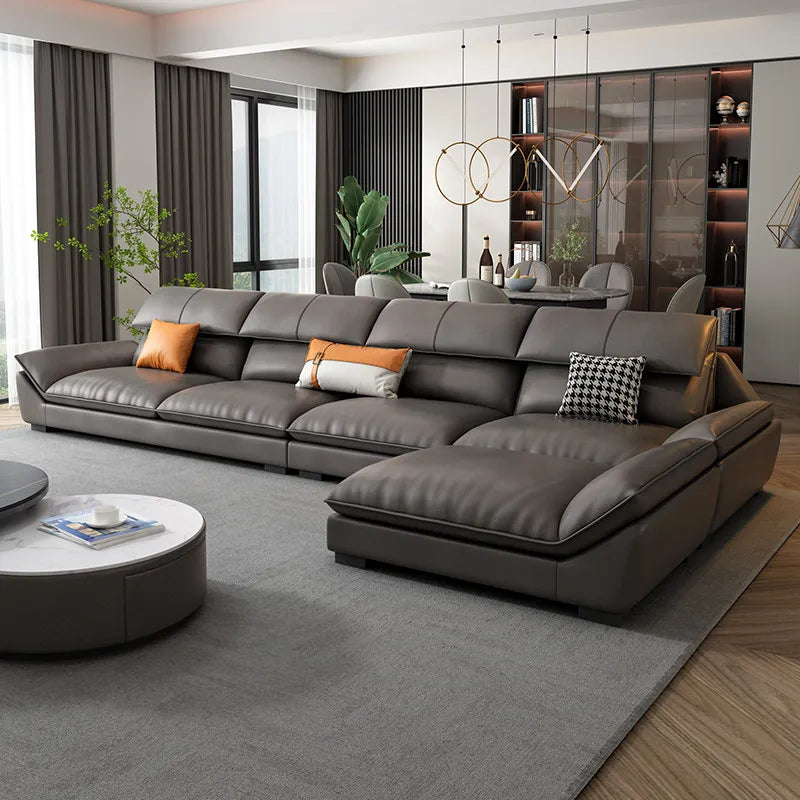 Luxurious Microfiber L-Shaped Sofa — Gray | KIMLUD