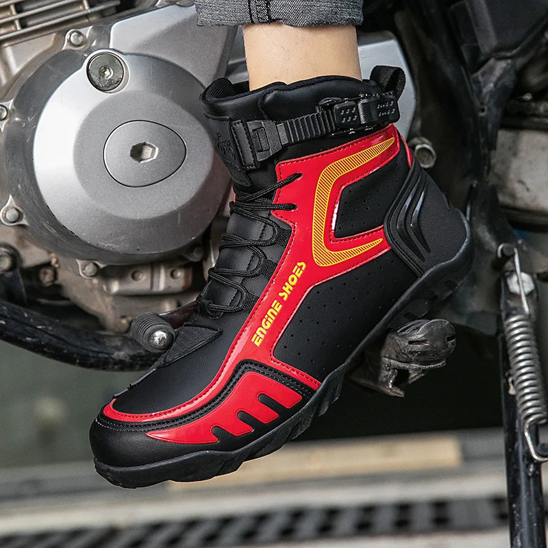 Motorcycle Riding Shoe High Top Buckle — Neon Yellow | KIMLUD