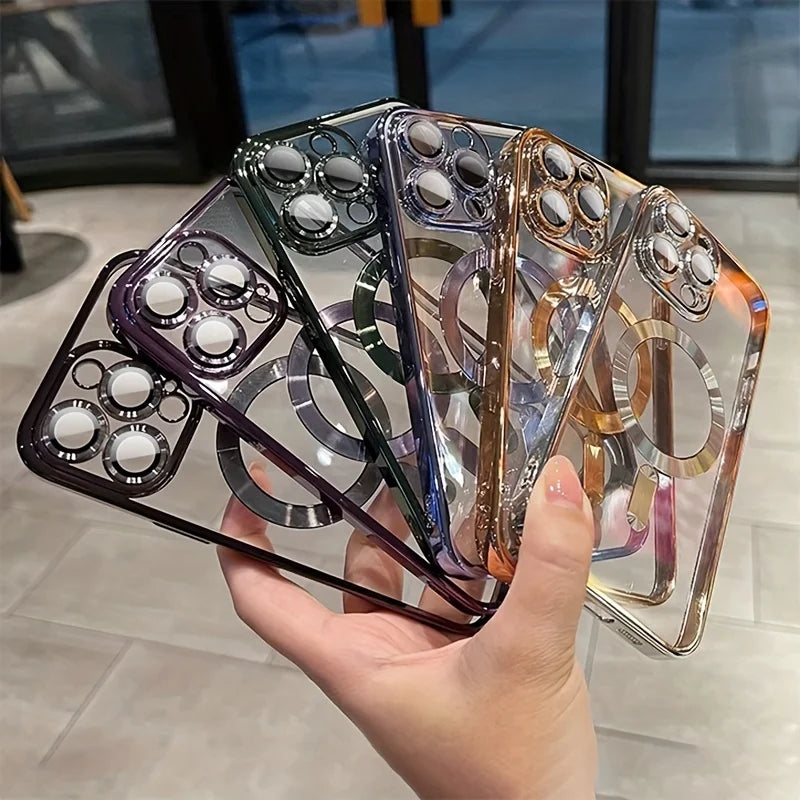 KIMLUD, Luxury Magnetic Plating Clear Case For Magsafe Wireless Charging iPhone 11 12 13 14 15 16 17 Pro Max Air Plus Shockproof Cover, KIMLUD Womens Clothes