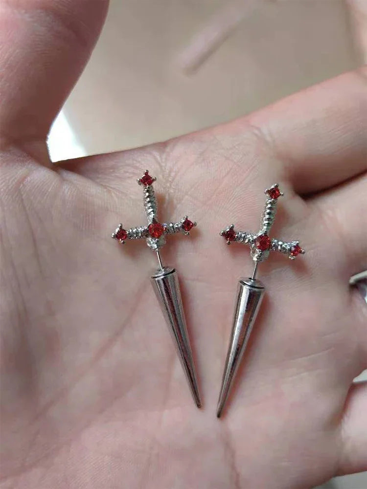 Silver-Tone Ear Jacket Earrings Punk Sword — Silver | KIMLUD