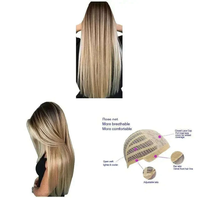 KIMLUD, 72cm Women Long Straight Wig With Hair Net Blonde Synthetic Hair Wigs Headgear For Daily Wear, KIMLUD Womens Clothes