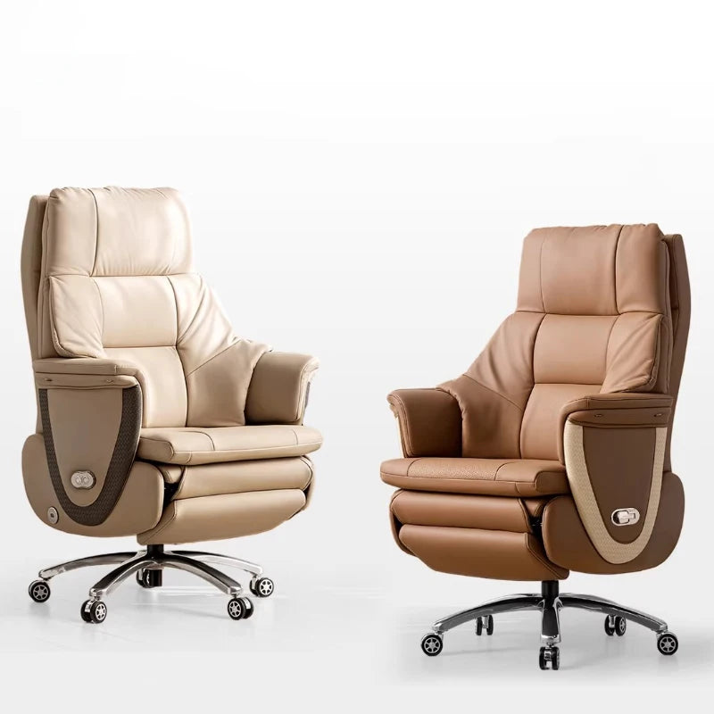 Leather Recliner Office Chair Massage — Brown | KIMLUD