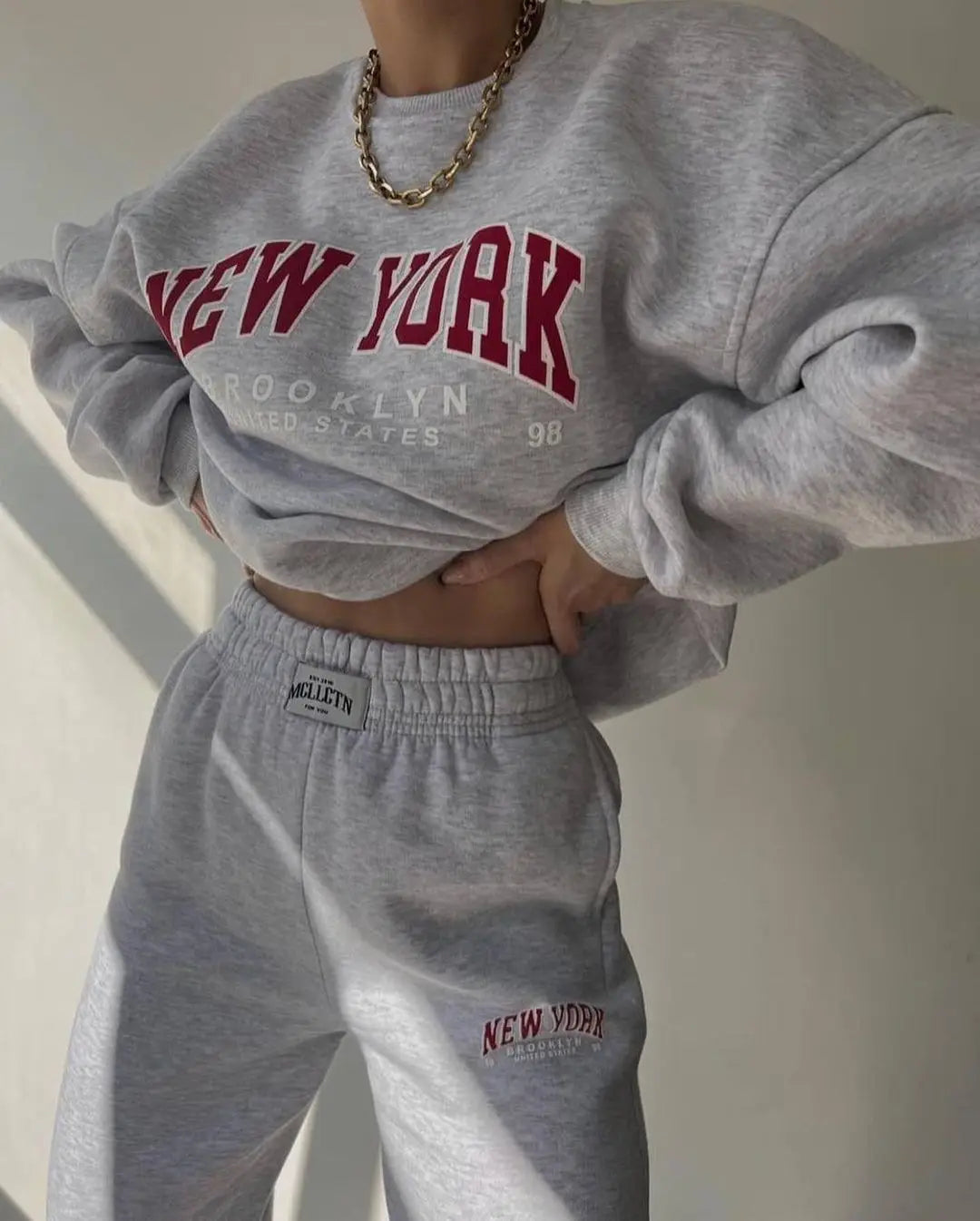 Soft Cotton Tracksuit Letter Print — Ivory | KIMLUD