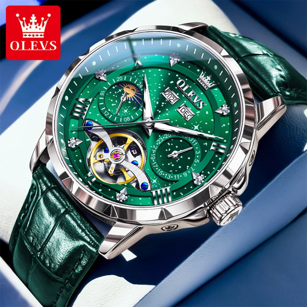 Moon Phase Mechanical Watch Skeleton — Emerald Green | KIMLUD