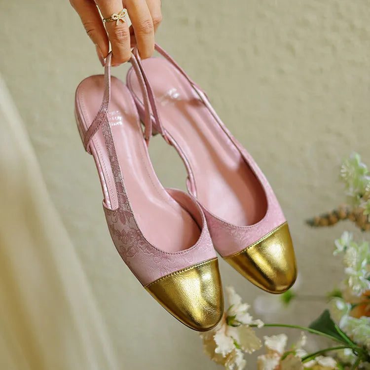Pink Silk Shallow Women Flats Gold Leather Mixed Slingback Casual Sandals Embroidery Silver Lady Moccasins Femininos Zapatos