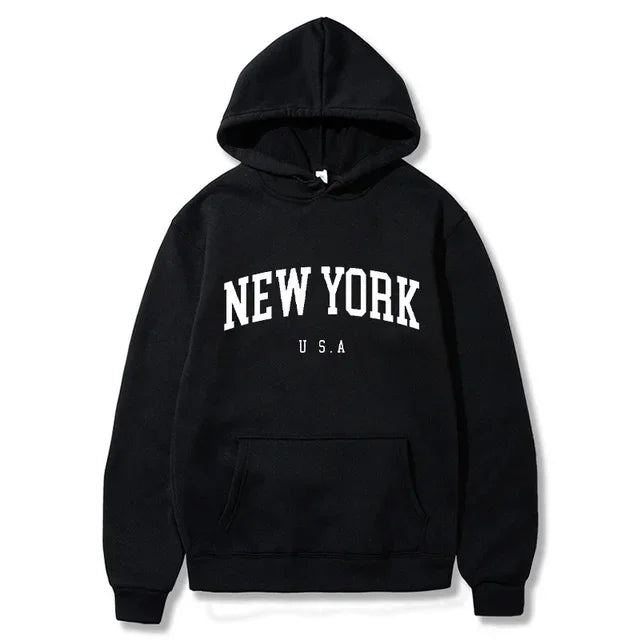 Hoodies – City Letter Graphic – Polyester – Loose Casual | KIMLUD