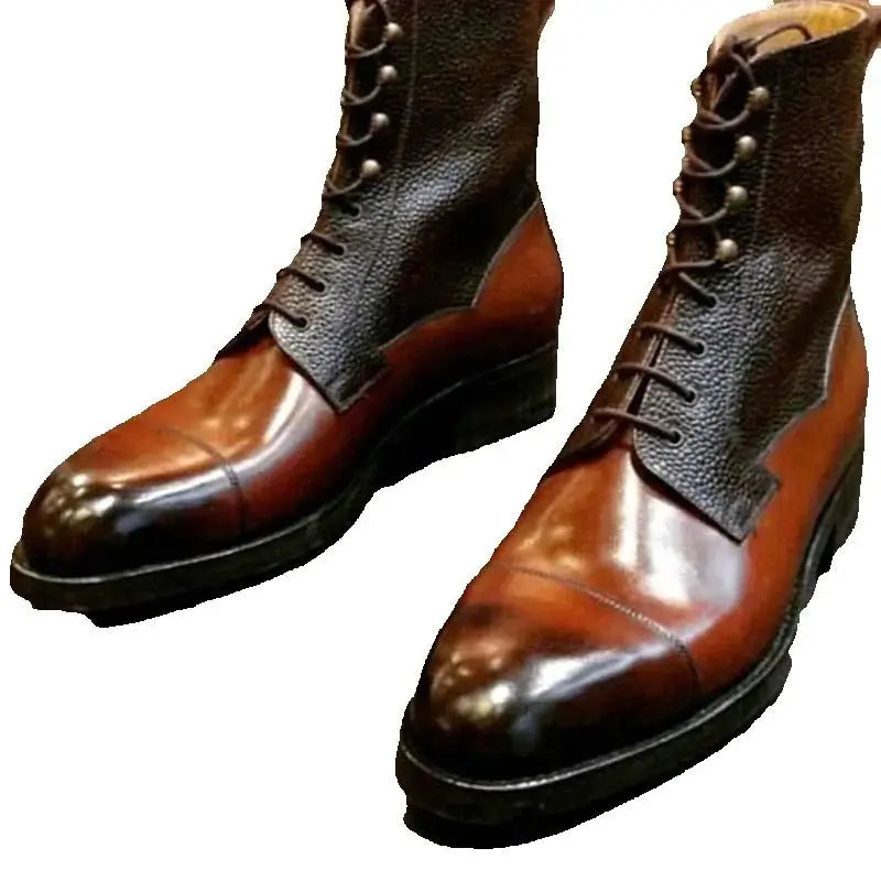 Brown Lace Up Mid Calf Men Shoes Men's Dress Shoes Leather Boots High Quality Party Shoes Fashion Big Size 48 Zapatillas Mujer
