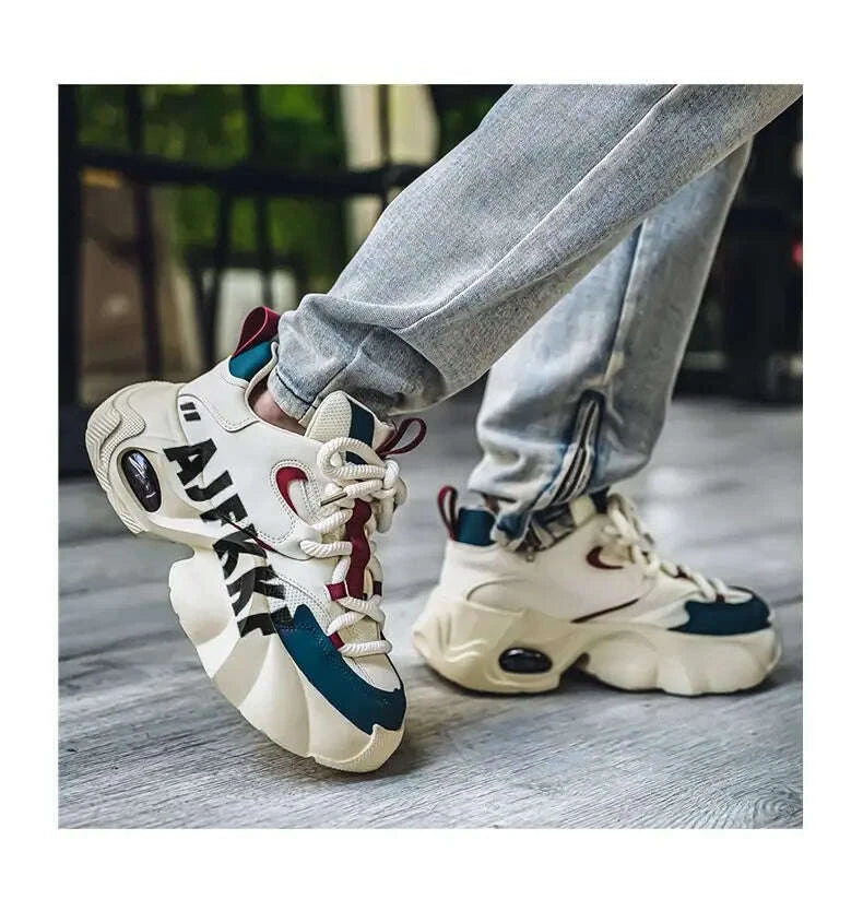 KIMLUD, Ins Color-blocking Trendy Men's Shoes 2025 Yellow Dad Shoes Chunky Sneakers Man Thick-soled Height-enhancing Casual Sports Shoes, KIMLUD Womens Clothes