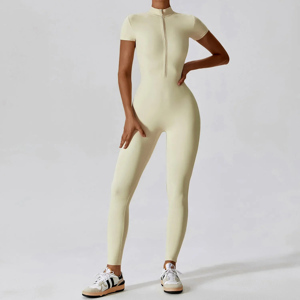 Yoga Jumpsuit – Seamless Zipper – Polyester Long Sleeve | KIMLUD