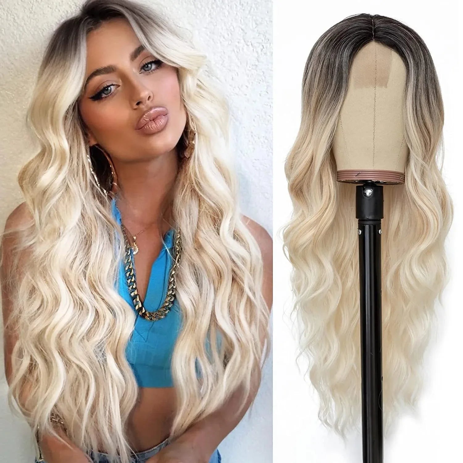 Cosplay Blonde Women's Wigs Ombre Blonde Curly Wig On Clearance Sale Glueless Pink Black Purple Wig Ladies Synthetic Wigund