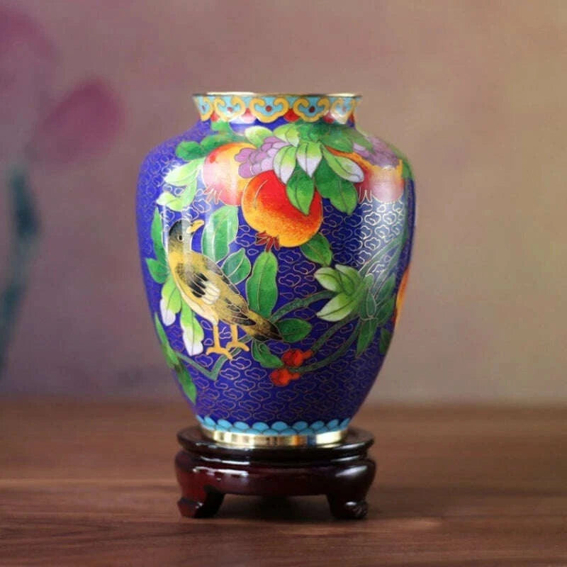 KIMLUD, Handmade Cloisonn Flower Vase, Copper Body Wire Wound, Enamel Plant Vase, Desktop Decorative, Exquisite Workmanship, Room Decor, KIMLUD Womens Clothes