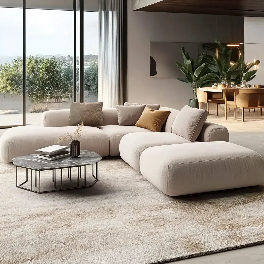 Velvet Modular Sectional Sofa With Chaise Convertible With Plush Cushions — Cream Beige | KIMLUD