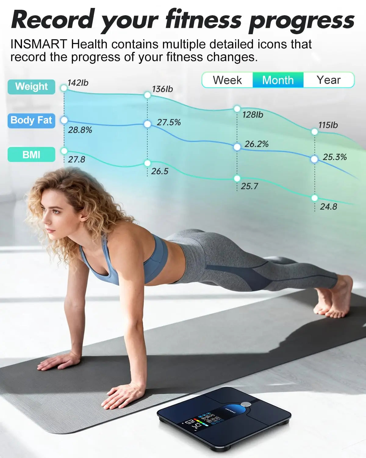 Tempered Glass Body Weight Scale With Bluetooth Sync — Black | KIMLUD