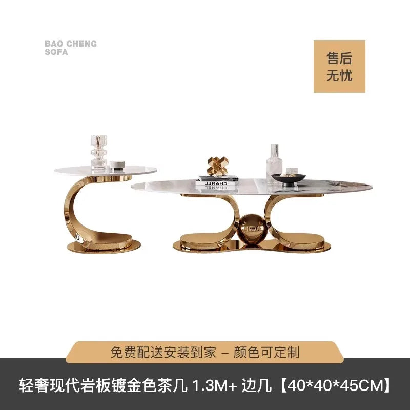 Minimalist Rock-Slab Coffee Table Ellipse Shape — Natural | KIMLUD