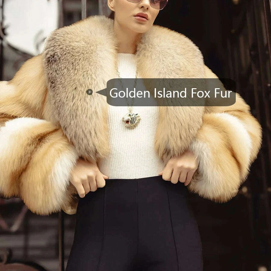 KIMLUD, Real Golden lsland Fox Fur Coat With Lapel Natural Golden lsland Fox Fur Coat Real Fur Coat Best Selling Furry Jacket Women, KIMLUD Womens Clothes