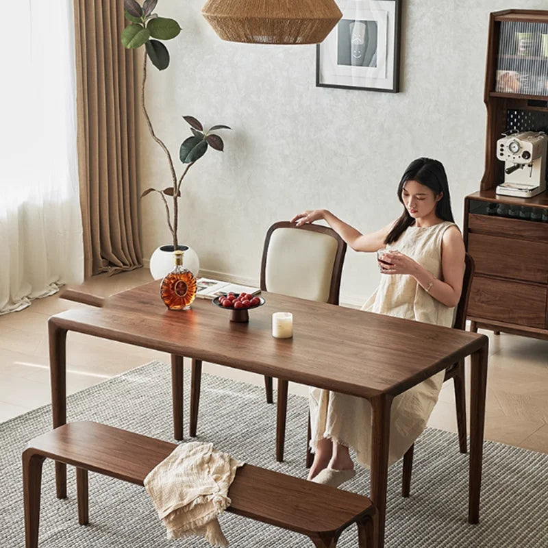 Solid Wood Dining Chair Minimalist Modern Lounge With Dark Walnut Finish And Leather Upholstery — Ivory | KIMLUD