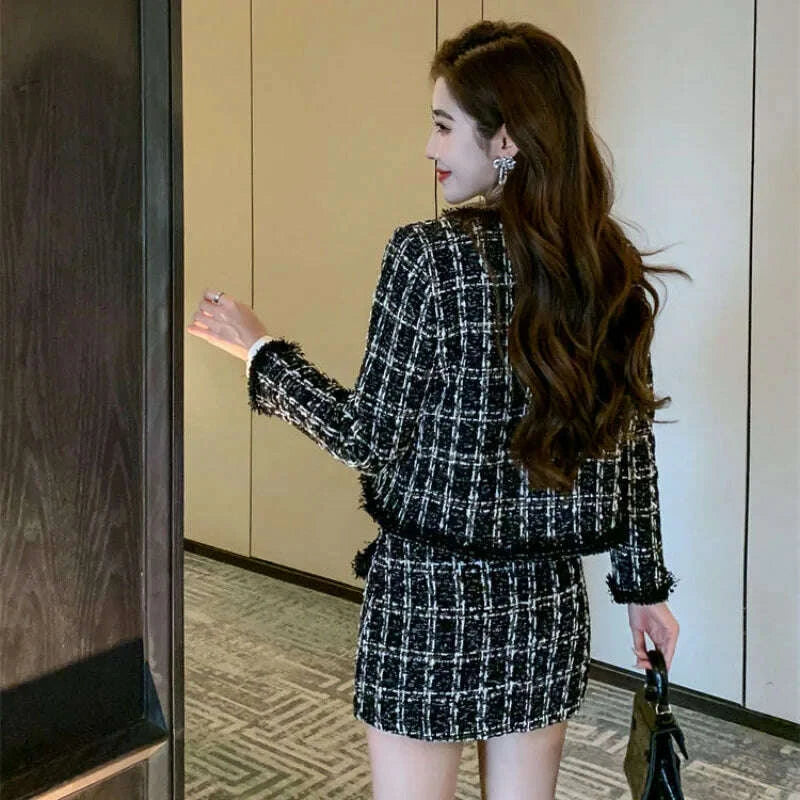 KIMLUD, 2025 Autumn Winter New Chic Two-Piece Skirt Women's Fashion Loose Burrs Elegant Sweet Tweed Jacket+Skirt Female Two-Piece Suit, KIMLUD Womens Clothes