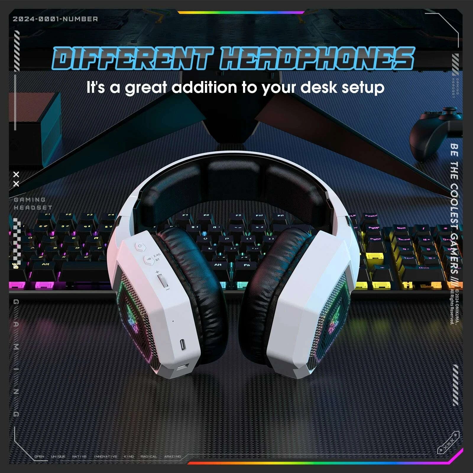 KIMLUD, ONIKUMA 2.4GHz Wireless Gaming Headset For PS5 PS4 PC Mac Noise Cancelling Earphone Headset Gaming Headphone With Micr RGB Light, KIMLUD Womens Clothes