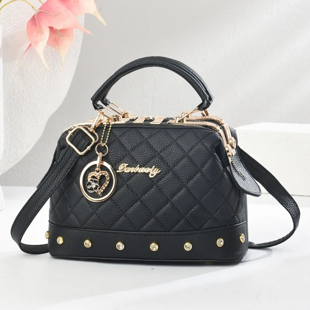 PU Leather Square Bag Rivet Crossbody — Black | KIMLUD