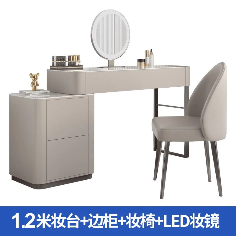 LED Light Dressing Table Mirror With Five Drawers — Grey | KIMLUD