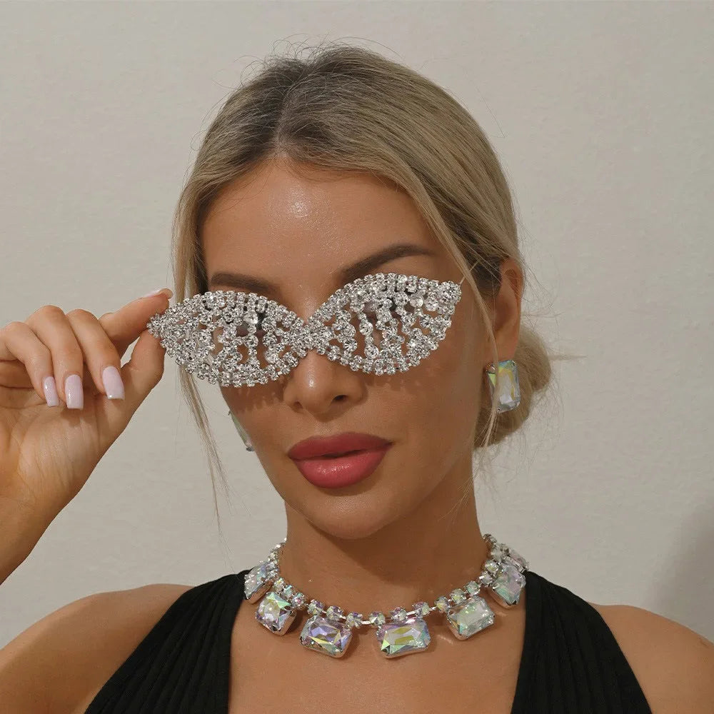 Crystal Rhinestone Eyeglass Frame — Silver | KIMLUD