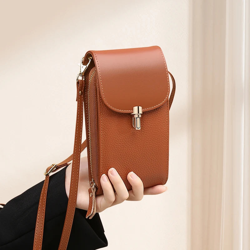 Crossbody Bag – 8 Card Slots – Genuine Leather – Lychee Pattern | KIMLUD