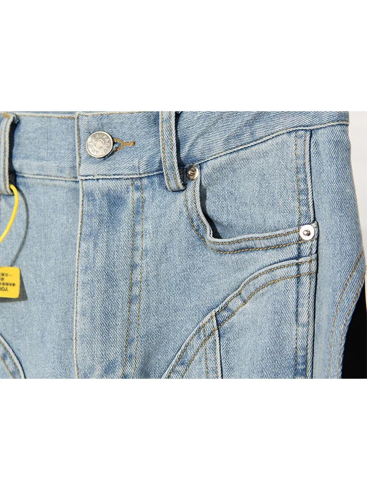 Patchwork Colorblock Women's Jeans High Waist Slim Casual Straight Denim Pencil Pants Female Fashion