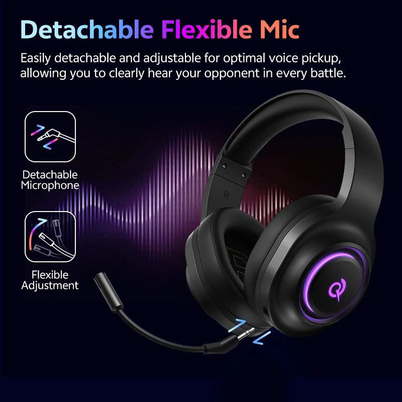 KIMLUD, QCY Heroad V200 Gaming Over Ear Headphone Wireless Bluetooth 6.0 with Mic 50mm Driver 7.1 Surround Sound Dynamic EQ RGB Headset, KIMLUD Womens Clothes