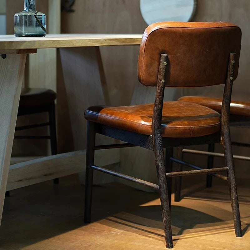 Minimalist Modern Wood Dining Chair With Camel Leather Seat — Camel | KIMLUD