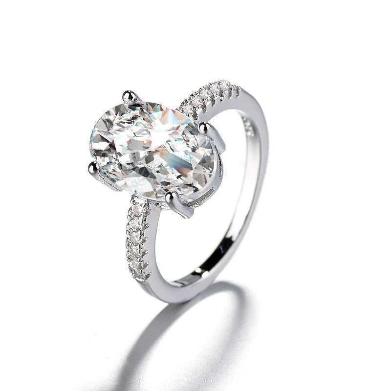 Ring – Geometric Oval – Zinc Alloy With Silver Plating | KIMLUD