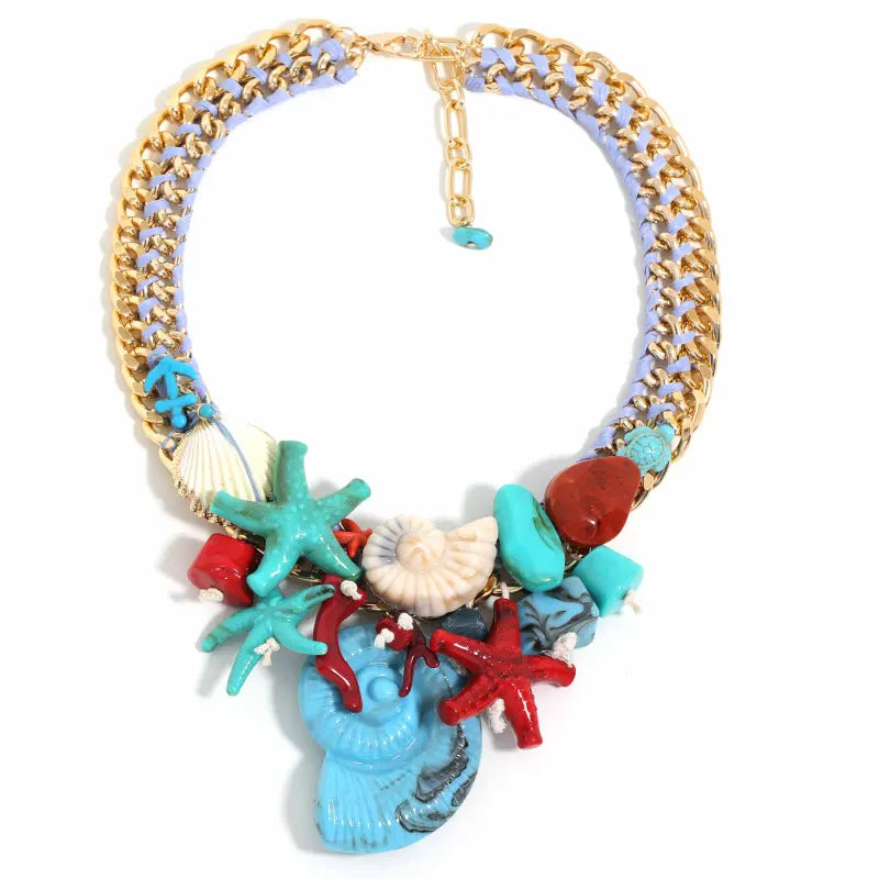 Boho Beads Conch Starfish Necklace — Ivory | KIMLUD