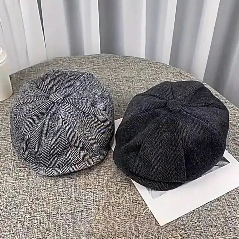 2025 New Classic Hat for Men Caps Vintage Retro Tweed Peaky Blinders Beret Hat Flat Peaked Cap Street Hats for Women Men