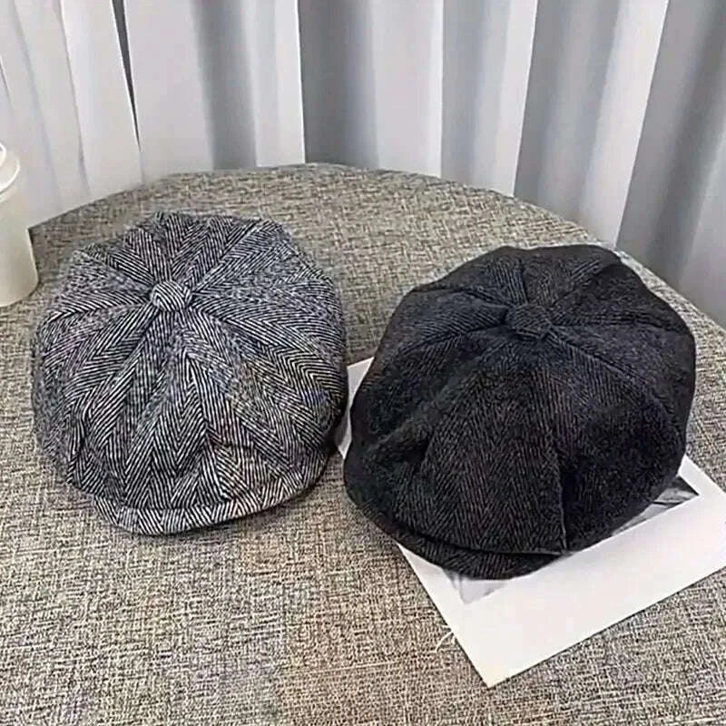 KIMLUD, 2025 New Classic Hat for Men Caps Vintage Retro Tweed Peaky Blinders Beret Hat Flat Peaked Cap Street Hats for Women Men, KIMLUD Womens Clothes