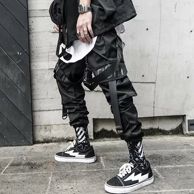 Harajuku Cargo Pants Techwear Joggers Multi Pocket Urban Streetwear Elements — Black | KIMLUD