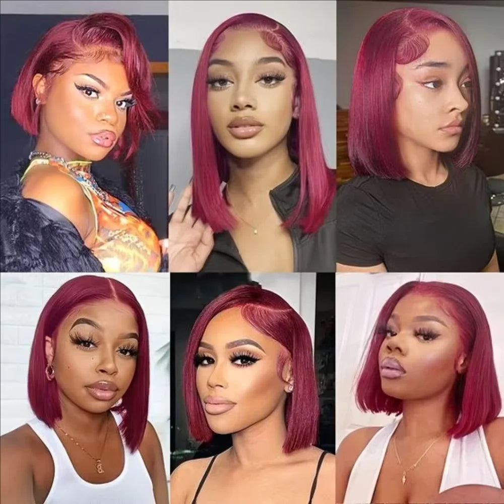 Bob Wig – 99J Colored Straight Hair – Swiss Lace 13x4 – 8-14 Inch | KIMLUD