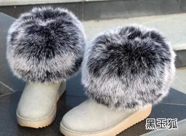Faux Fur Boots Leg Warmer Cuffs Elastic DIY Accessory — Black | KIMLUD