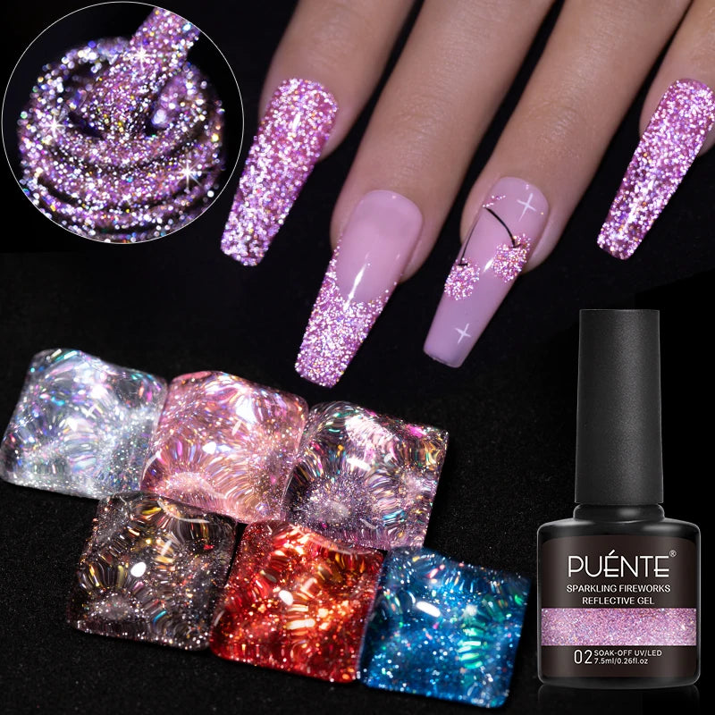 Reflective Glitter Gel Nail Polish Multidimensional Holographic Sparkle, UV-Curable Finish — Pink Lilac | KIMLUD