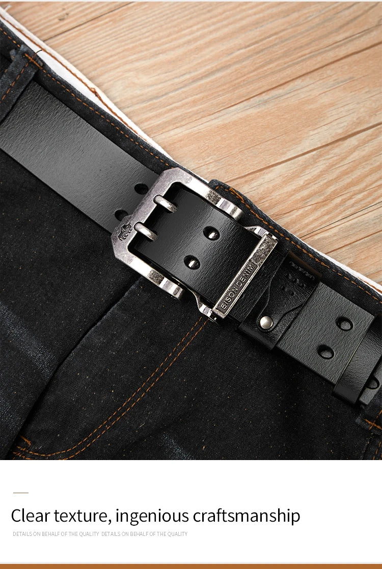Split Leather Belt Vintage Pin Buckle 3.8 Cm Wide For Men — Black Coffee | KIMLUD