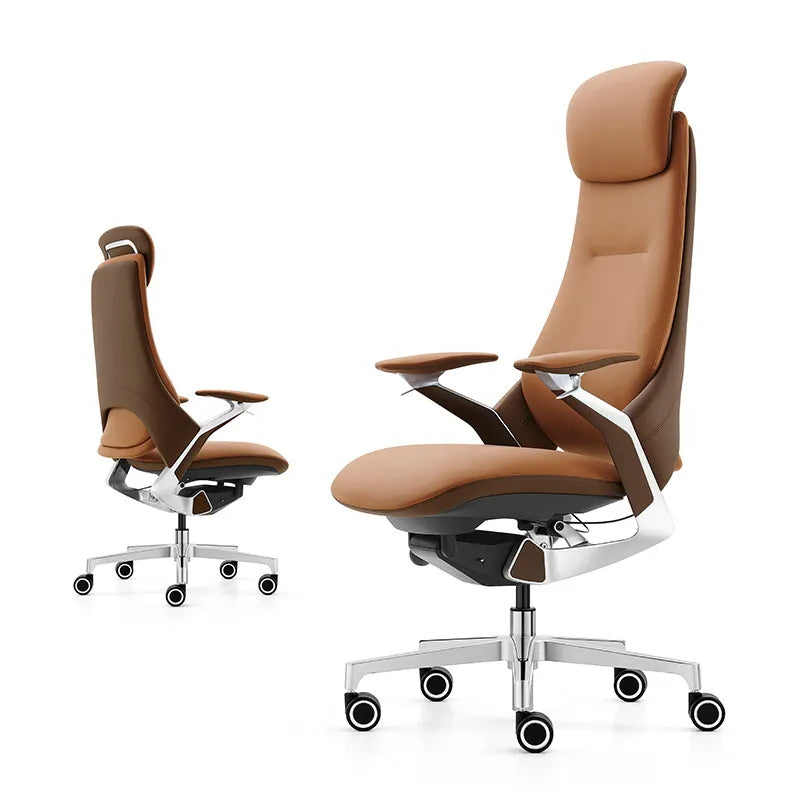 Leather Ergonomic Office Chair Solid — Ivory | KIMLUD