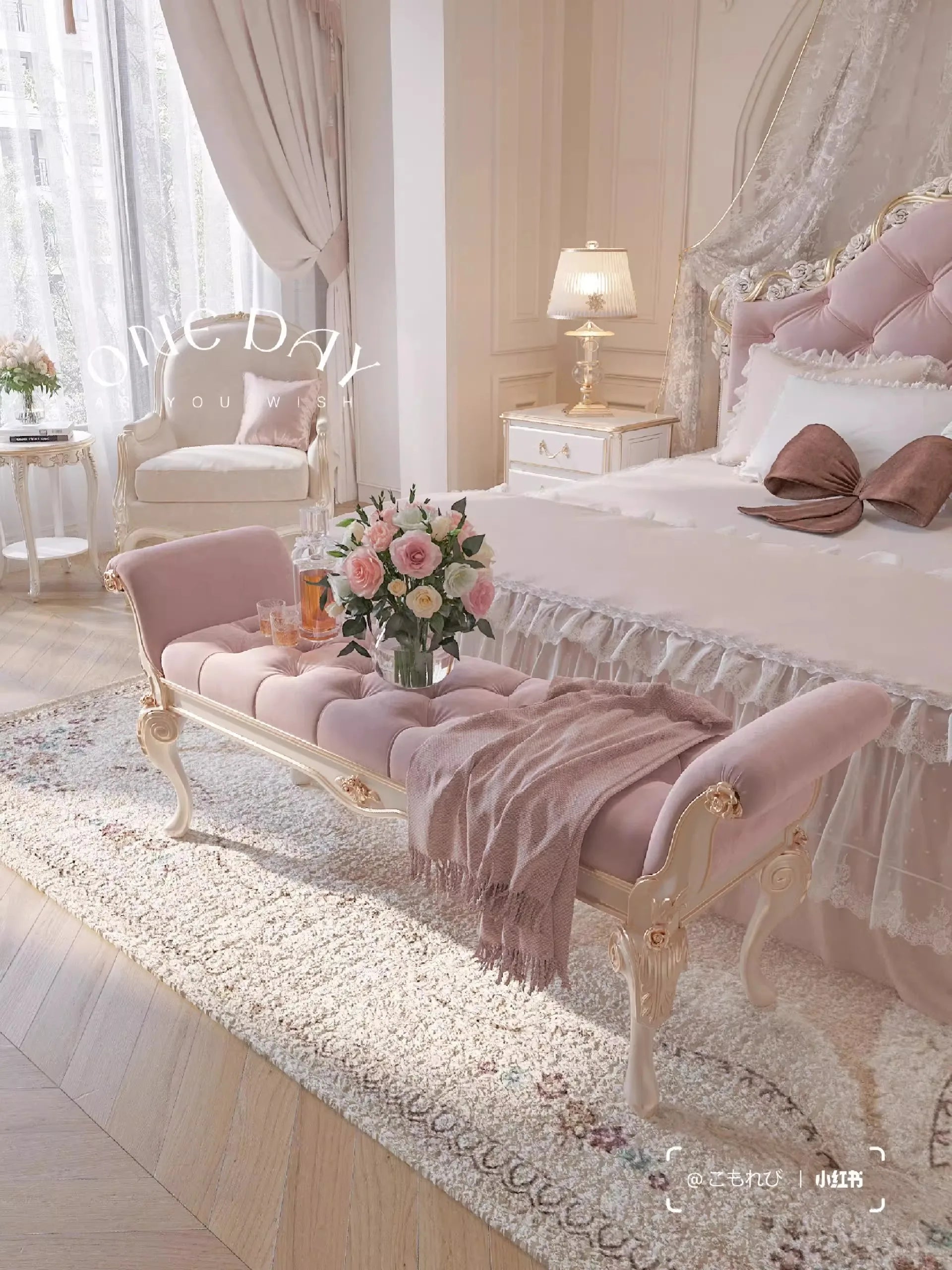Solid Wood Bed European Court Carved — Ivory | KIMLUD