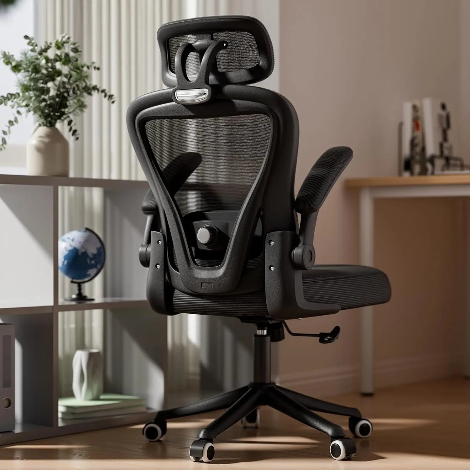 Mesh High Back Ergonomic Office Chair M903 With Wheels, Adjustable Lumbar Support — Ivory | KIMLUD