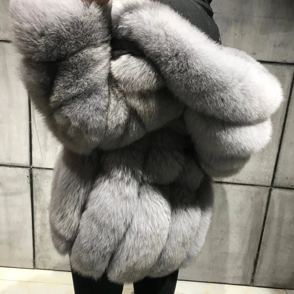 YOLOAgain Hooded Real Fox Fur Jacket Women 2025 Winter Warm Natural Fox Fur Coat Female