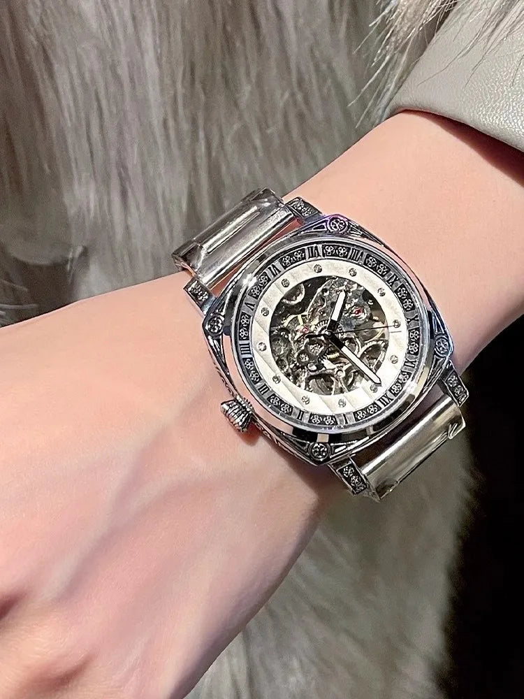 Stainless Steel Diamond Studded Wristwatch — Silver | KIMLUD